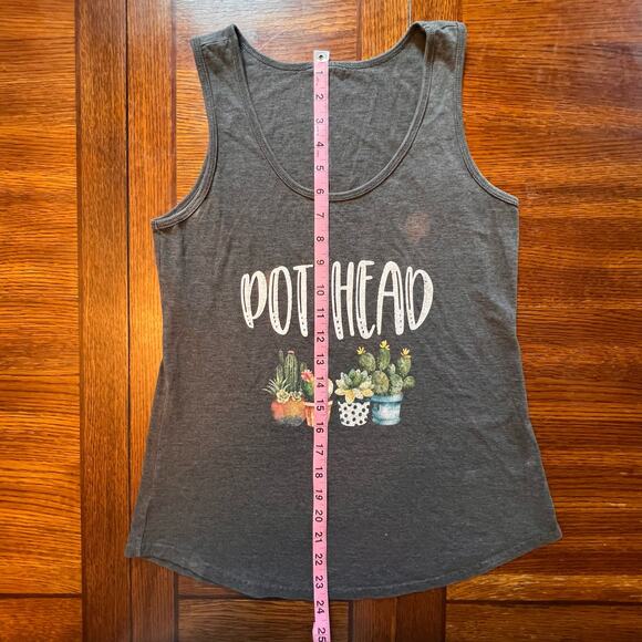 Funny Pot Head Plant Gardening Graphic Gray Sleeveless Scoop Neck Tank Top Small - Picture 5 of 5